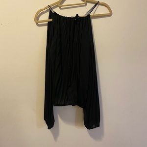 Black bell sleeve open shoulder blouse